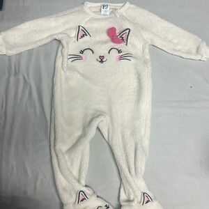 PJ Place - NWT - White and Pink Cat Footies Cozy One Piece romper